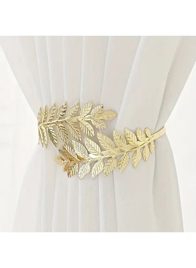 Elegant Silvery Leaf Pattern Curtain Tieback No Drill Installation Durable Aluminum Alloy - Image 5
